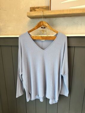 Before You Light Blue Gray V-Neck Knit Top size 3X